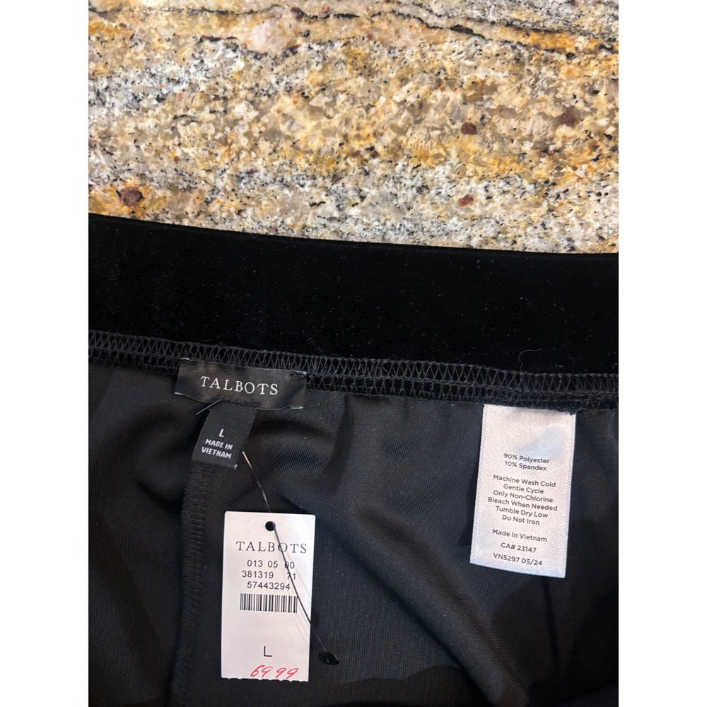 NWT Talbots Black Velvet Midi Skirt Large Elastic Waist Stretch Straight - Picture 4 of 5